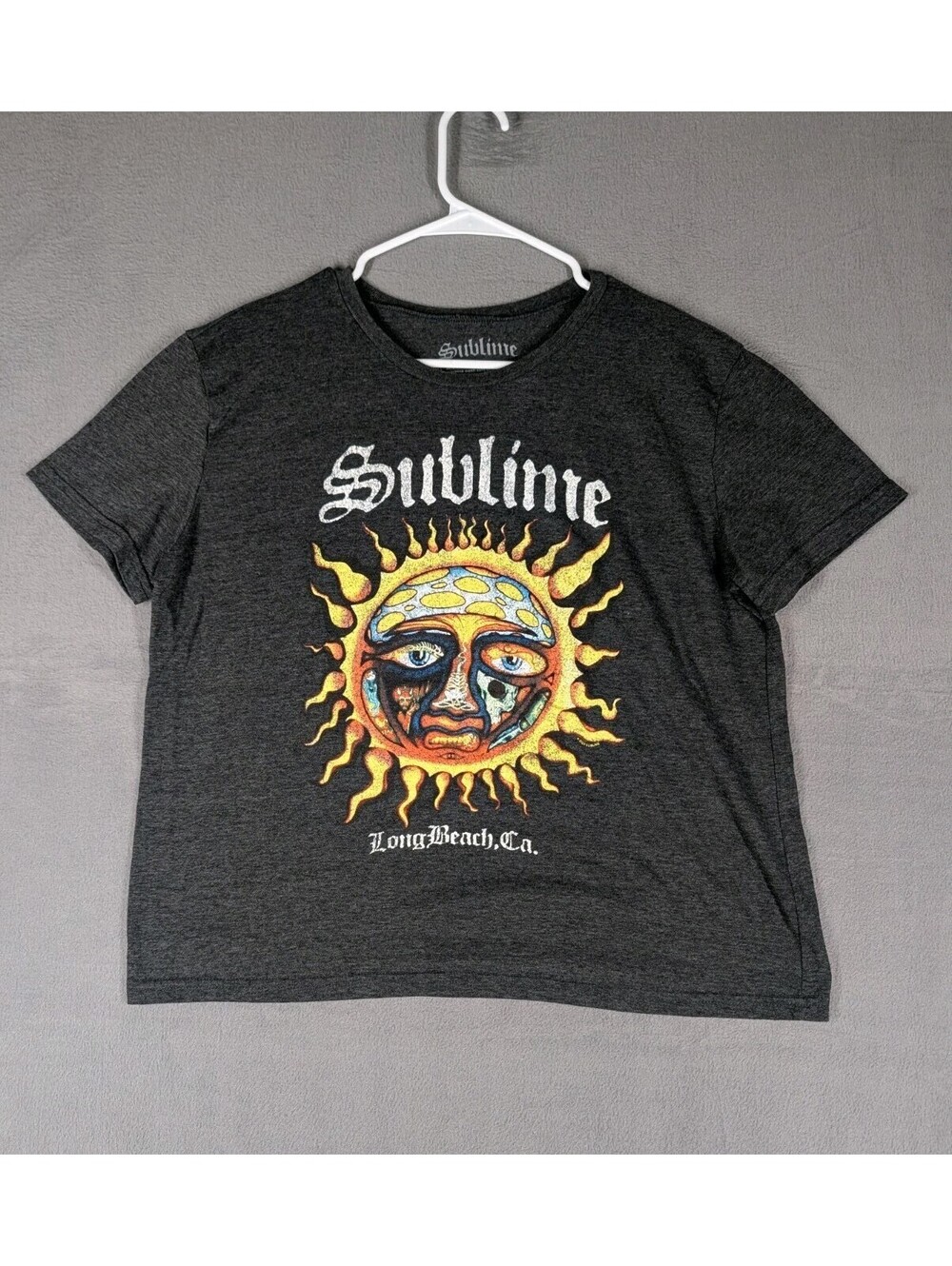 Sublime Mens Large Gray Sun Logo Long Beach CA Band Graphic T Shirt Rock Tee